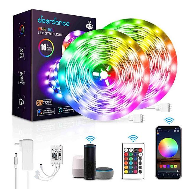 Deerdance Smart LED Strip Lights, 32.8feet Works with Alexa Google Assistant APP Control Music Sync 16 Million Colors 5050 RGB WiFi Light Strip for Bedroom TV Ceiling Kitchen Cabinet Party