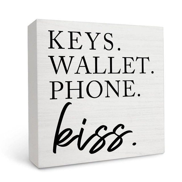 Entryway Table Decor Wooden Box Sign,Keys Wallet Phone Kiss Wood Box Sign Desk Decor, Entry Way Decor,Entry Way Table Home Decor