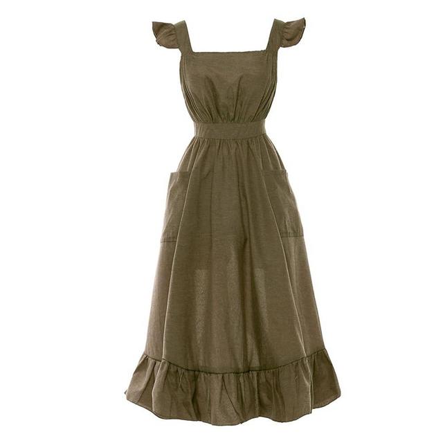 Vibsion Vintage Ruffle Apron for Women Cross Back Garden Cooking Aprons
