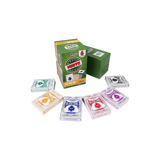 GSE 6-Deck Nertz Card Game, Multi-colored Standard 3.5"x2.5" Wide Playing Cards for Poker, Blackjack, Rummy, Go Fish, Bridge