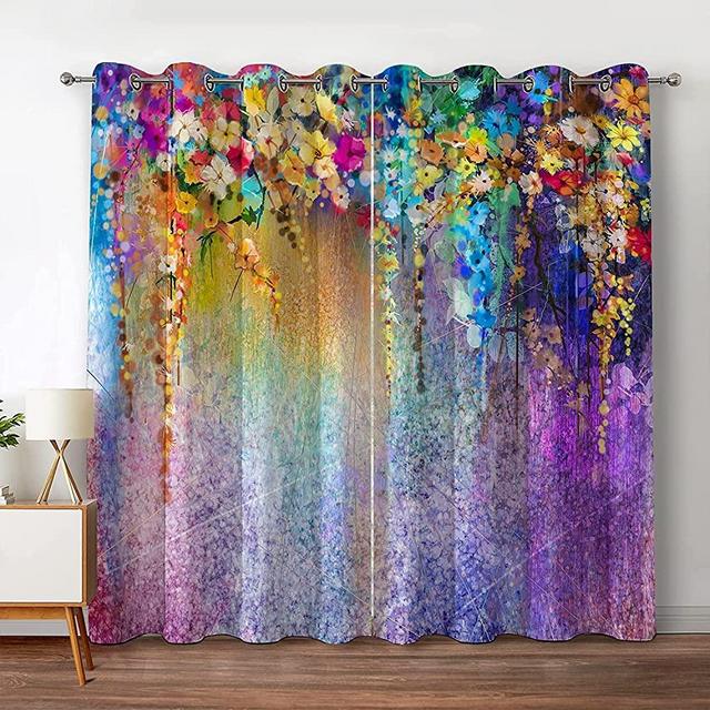 Jekeno Floral Blackout Curtains Weeping Purple Flowers Floral Decor for Bedroom Living Room Darkening Grommet Window Drapes 2 Panel Set, 52"x63"