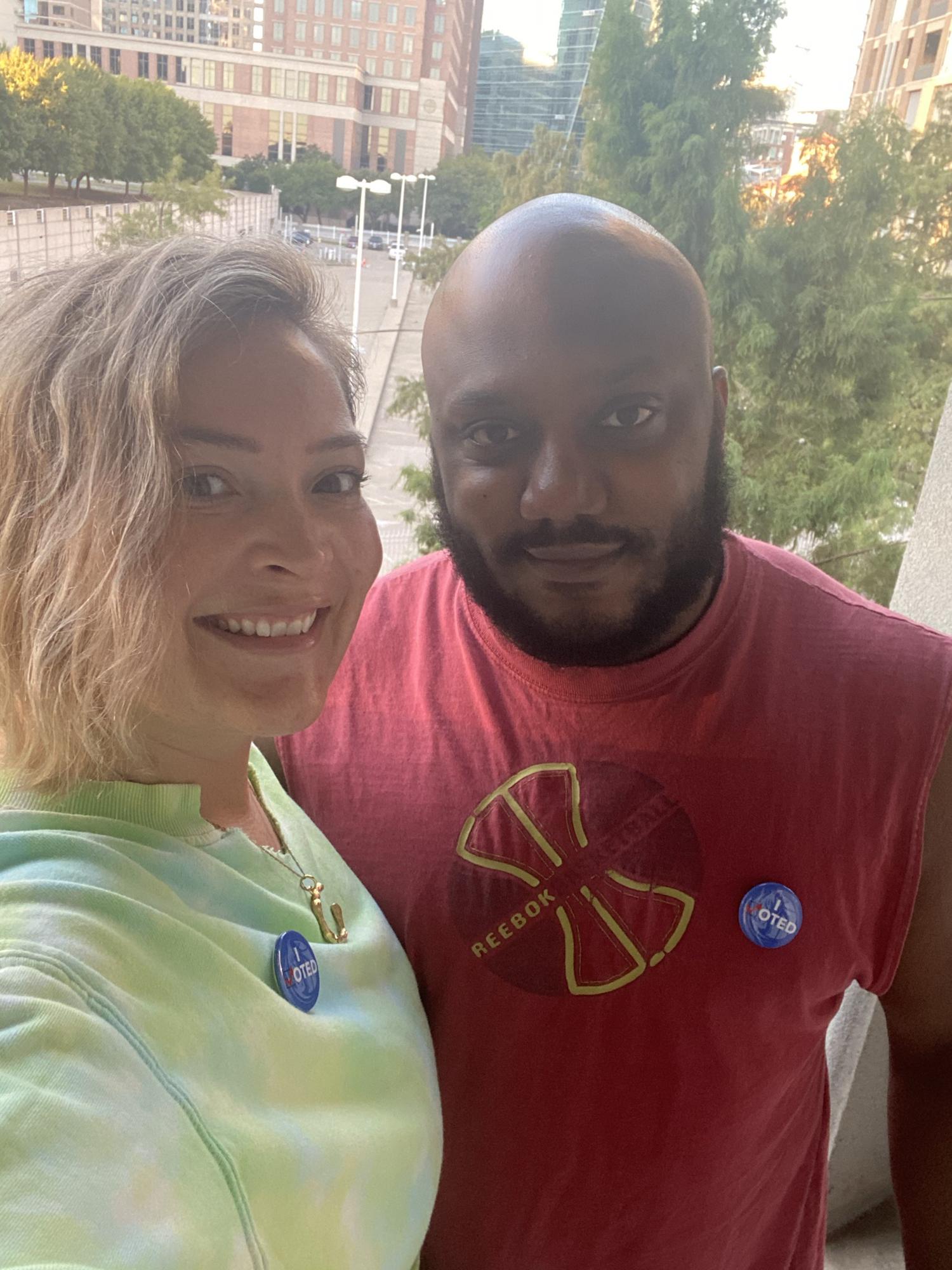 Sixth in line for the first day of early voting at American Airlines Center in Dallas.