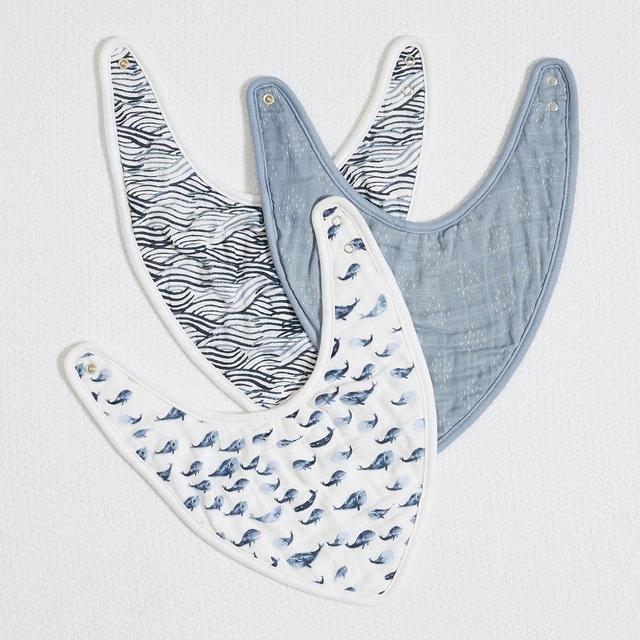Jack Organic Muslin Drool Bib Set Of 3, Navy Multi