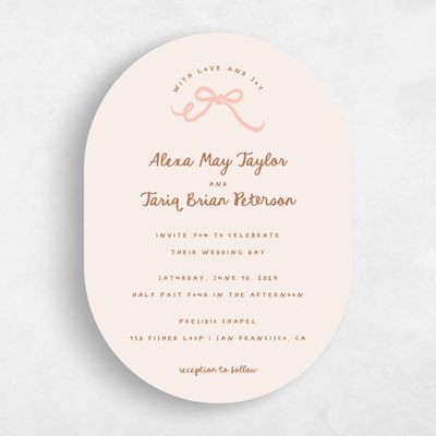 Beige Oval Wedding Invitation - Emelia Portrait