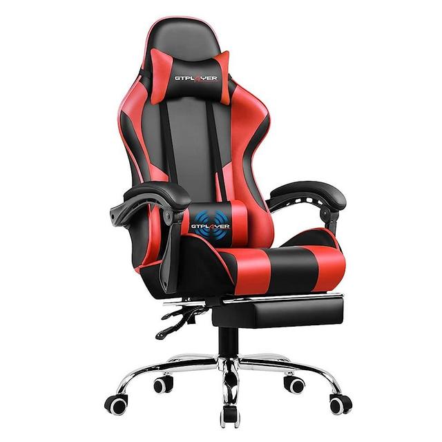 GTPLAYER Gaming Chair, Computer Chair with Footrest and Lumbar Support, Height Adjustable Game Chair with 360°-Swivel Seat and Headrest and for Gaming (Red)