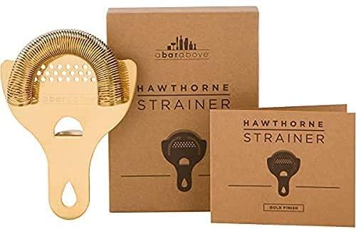 A Bar Above Gold Hawthorne Strainer Cocktail – Stainless Steel Bar Strainer Cocktail w/High-Density Spring – Mirrored Gold Finish Drink Strainer - Cocktail Strainer for Boston Shakers & Mixing Glasses