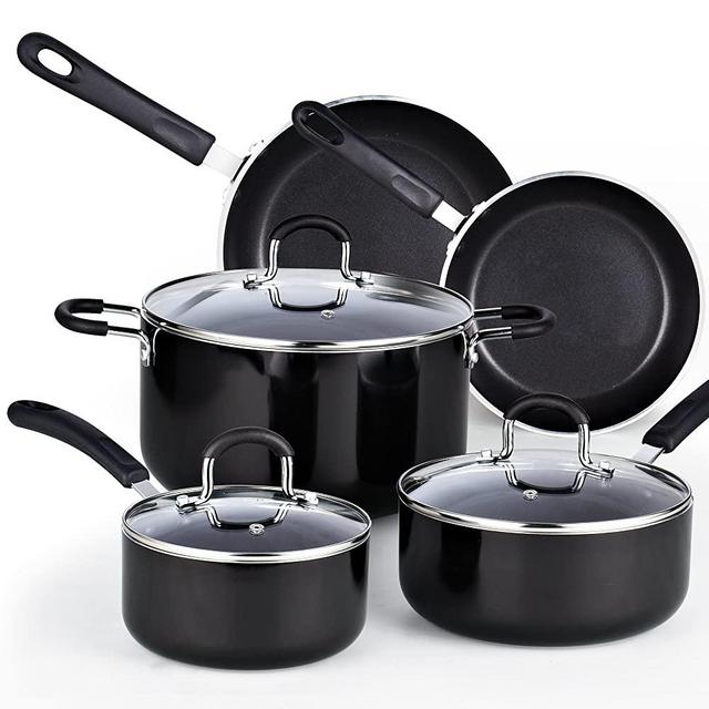 Cook N Home 8-Piece Nonstick Heavy Gauge Cookware Set, Black