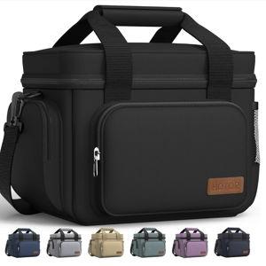 HOTOR Lunch Box for Men and Women - Leak-Proof Insulated Lunch Cooler Bag with Adjustable Strap, Multiple Pockets for Office, Picnic, Hiking, Beach, 1 Layer, 8L, Black, 9.8" x 8.7" x 5.9"