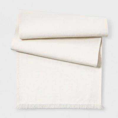 90"x20" Woven Diamond Stripe Runner Fringe Cream - Threshold™