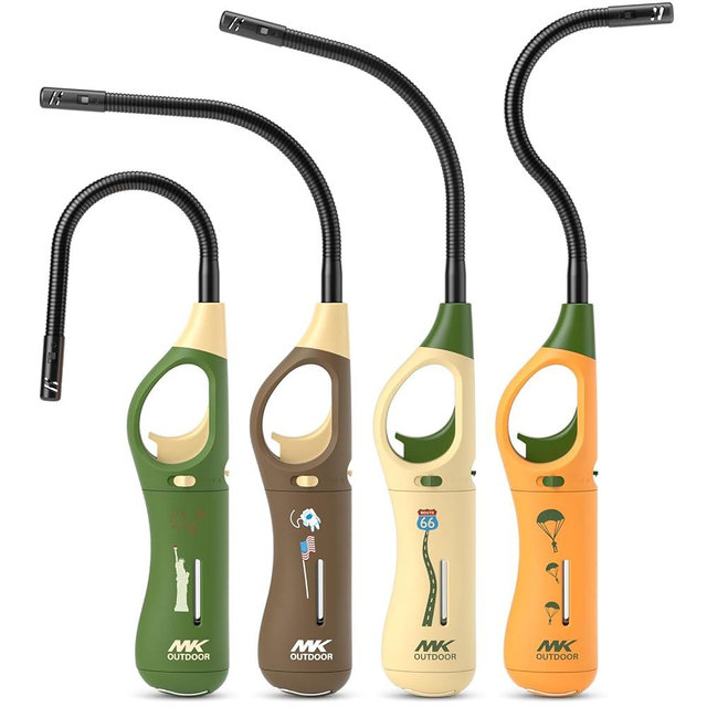 MK Lighter 4-Pack Lighters Long, 9-Inch Extra-Long & 360° Flexible Neck Multipurpose Long Lighter Refillable Adjustable Flame Lighters for Candle, BBQ, Grill, Camping, Fireplace, Stove (Willow-New)