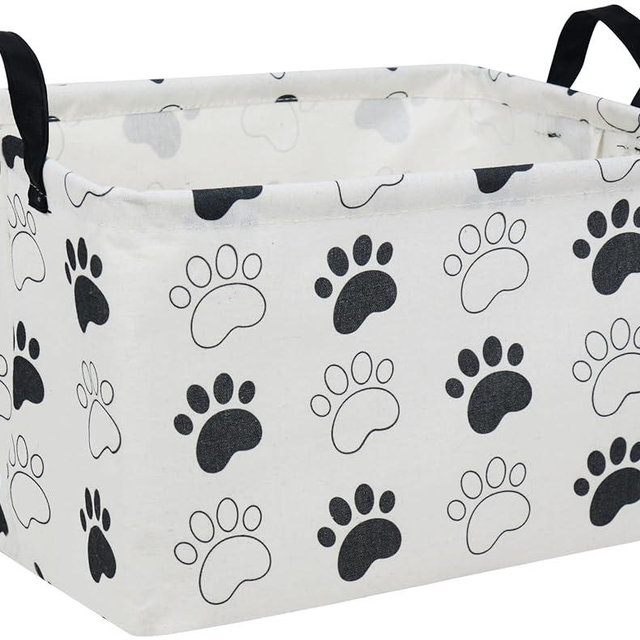 Essme Rectangular Dog Basket,Kids Storage Basket with Handles for Room Decor, Dog Bins,Puppy Storage Bin（Dog Paw）