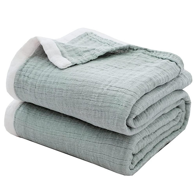SE SOFTEXLY Muslin Throw Blanket for Bed,4-Layer Muslin Summer Blanket for Couch Sofa,Light Comfortable 100% Cotton Blanket for Adults Queen Size(80"x90",Lake Blue)