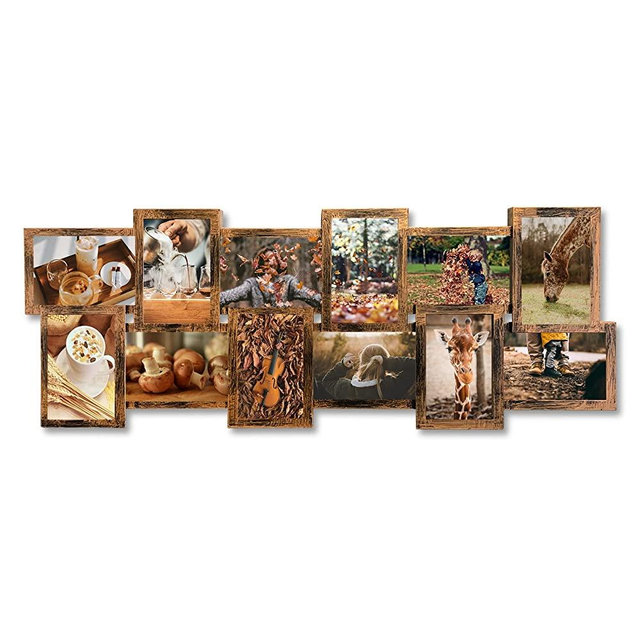 JM-Deco Collage 12 Opening Picture Frames for Wall, 4x6 picture frame collage for Home Decoration Gifts, Collage Wall Hanging Photo Frames for 6x4 Photo | Brown