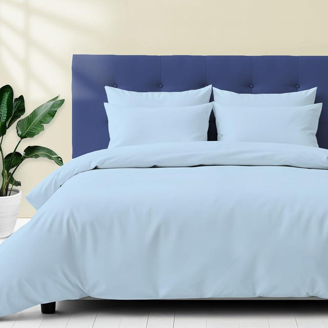 Ashton Sheets Egyptian Cotton King Size Duvet Cover Set - 600 Thread Count Egyptian Cotton Soft Sateen Weave Comforter Cover, Zipper Closure & Corner Ties (3 Pc, Light Blue, King/California King)