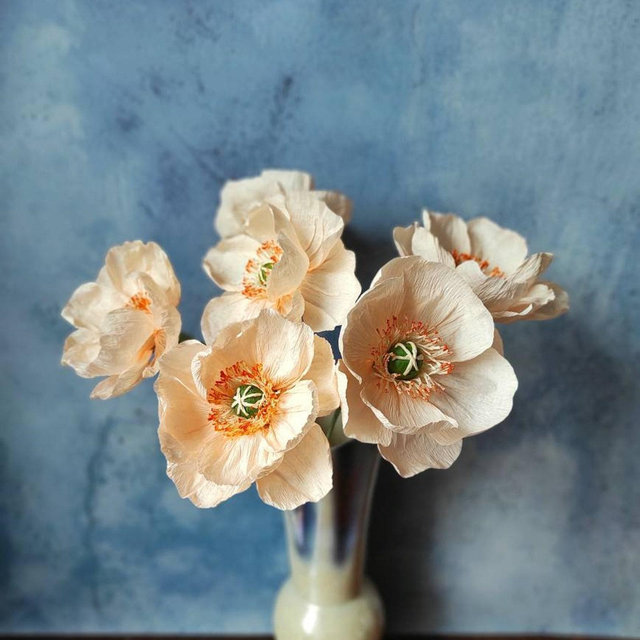 Crepe Paper Poppy: Coral Artificial Flower Stem