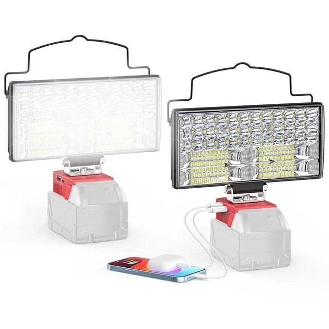 LIVOWALNY 7'' 100W LED Work Light Compatible with Milwaukee Battery, 2PCS 10000LM Portable Flashlight with USB & Type-C Output Port, Low Voltage Protection Flood Light for Camping Emergency Car Repair