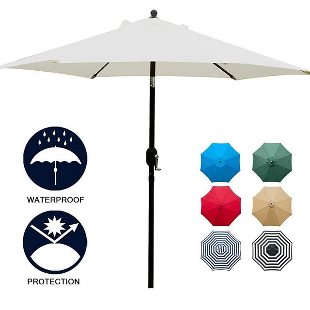 Sunnyglade 7.5' Patio Umbrella Outdoor Table Market Umbrella with Push Button Tilt/Crank, 6 Ribs (Beige)