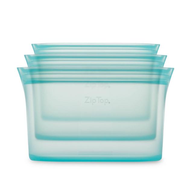 Zip Top Reusable 100% Platinum Silicone Container - 3 Dish Set (S/M/L)- Teal
