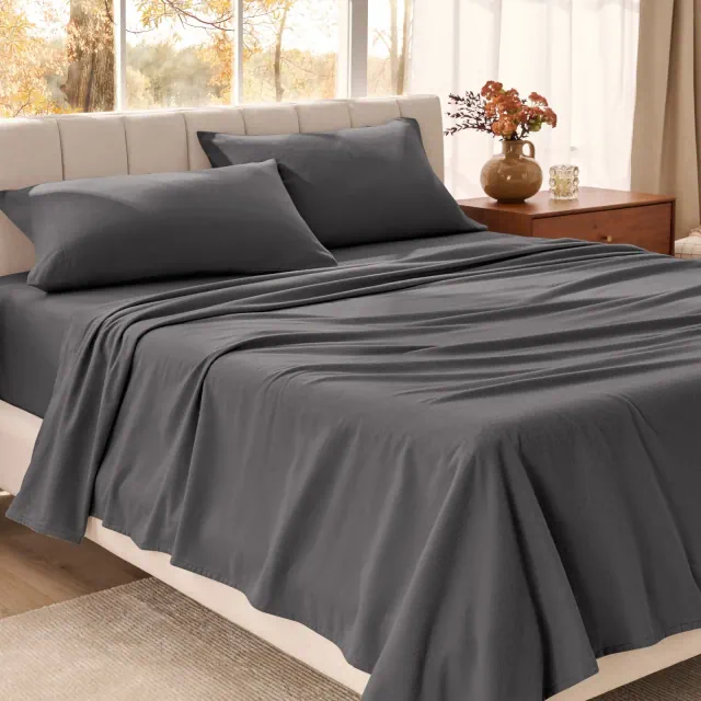 Grey Organic Flannel Queen Sheet Set by Bare Home