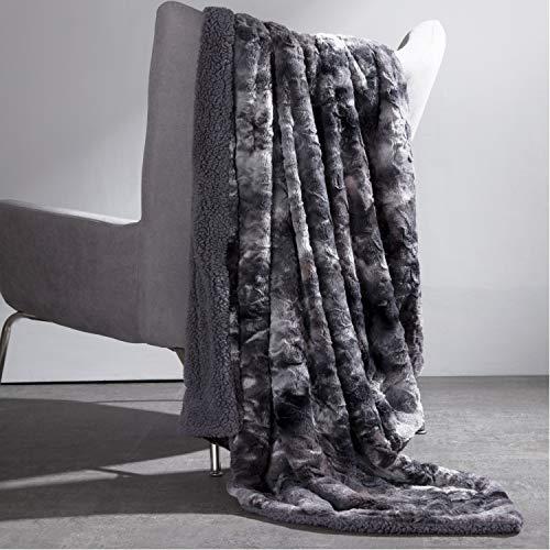 Bedsure Super Soft Fuzzy Faux Fur Reversible Tie-dye Sherpa Throw Blanket for Sofa, Couch and Bed - Plush Fluffy Fleece Blanket as Gifts (50x60 inches, Dark Grey)