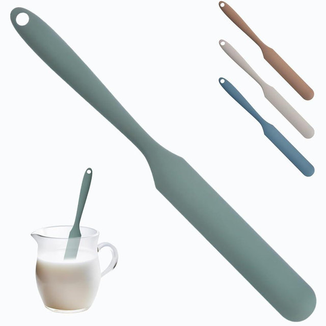 Ksheria Silicone Jar Spatula,Non-Stick Heat Resistant Kitchen Thin Spatula,Sourdough Stirring Stick,Jam Spreader for Peanut Butter,Cake Cream Butter Spatulas for Scraping Icing Bread Cream (Green)