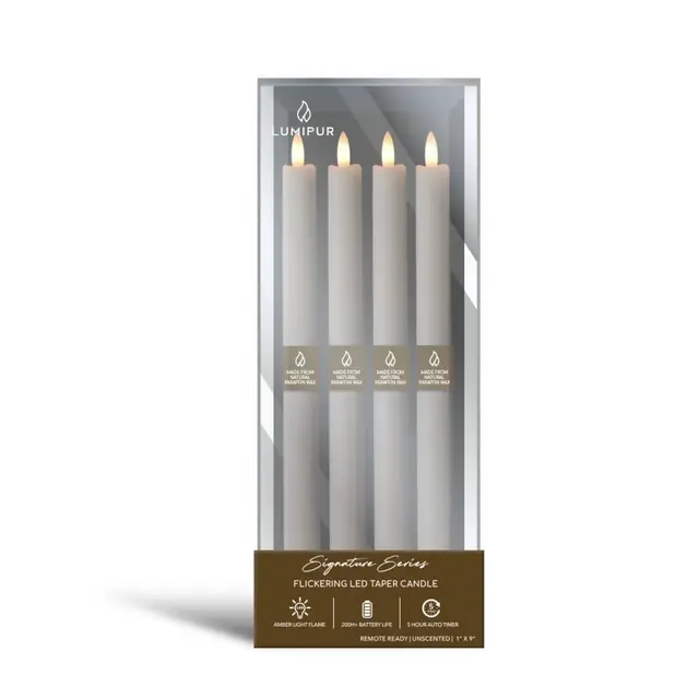 LumiPur 4pc 1"x9" Signature Collection Flickering Flameless LED Wax Taper Candle Gray Fog