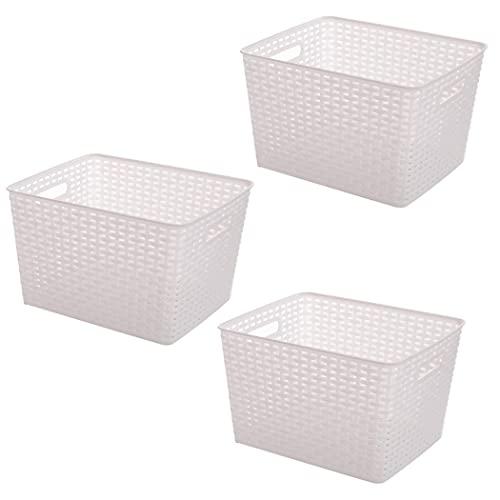 BINO Woven Plastic Storage Basket (White, 3PK-L)