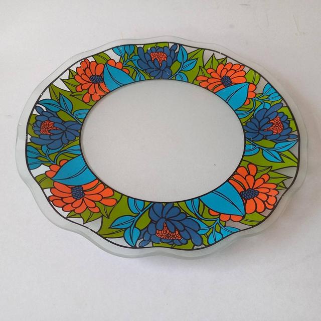 Vintage 70s Groovy Glass dish- Orange Blue...