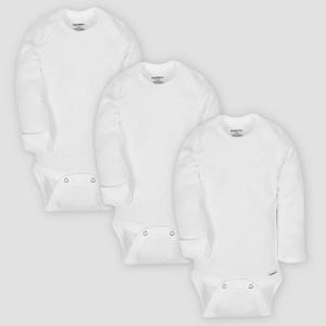 Cotton 3pk Organic Long Sleeve Onesies® with Mitten Cuff - White