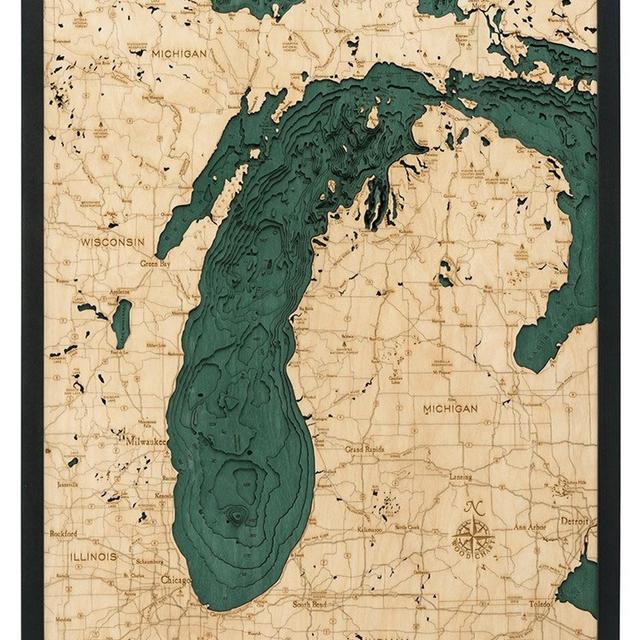 Lake Michigan Wood Carved Topographic...