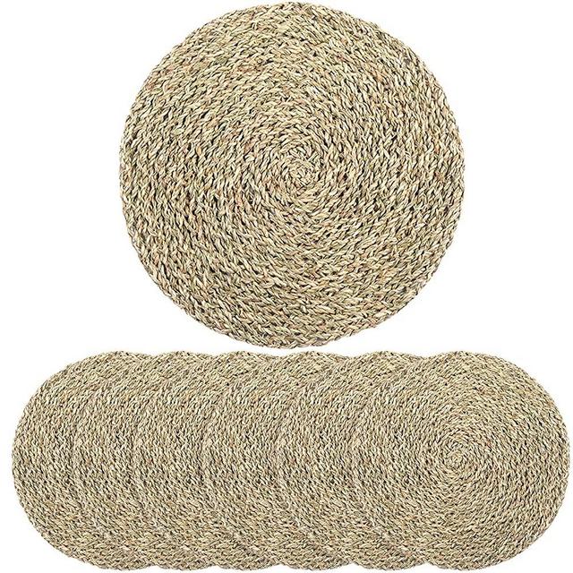 Homania 6 Pcs Table Mat, Boho Placemats Set of 6, Woven Placemats Set of 6, Cork Placemats Set of 6, Round Placemats, Rattan Placemats Wicker Chargers, Seagrass Placemats, Natural Placemats 11.8 in