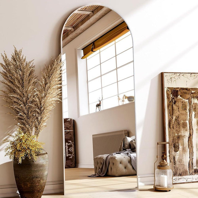 XRAMFY 24x68 Arched Full Length Mirror Floor Mirrors with Aluminum Alloy Frame Free-Standing Wall Mounted Floor Mirrors or Large Dressing Mirror, Silver Mirror Full Length