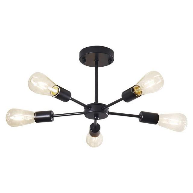 5 Lights Sputnik Linear Semi Flush Mount, Matte Black Finish Industrial Ceiling Lighting Fixture for Living Room, Bedroom,Corridor, Hallway, Kitchen