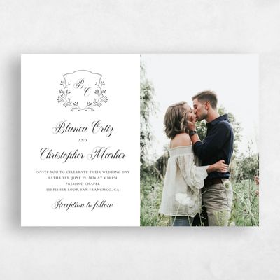 Dark Charcoal, Black Wedding Invitation - Estera Photo