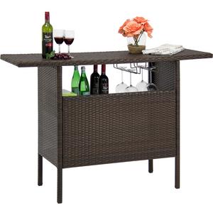 Best Choice Products Outdoor Patio Wicker Bar Counter Table- Brown