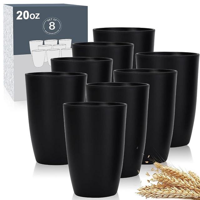 Wheat Straw Cups 8 PCS Good Alternative to Plastic Reusable Cups 20 oz Unbreakable Drinking Cup Reusable Dishwasher Safe Water Plastic Glasses Black
