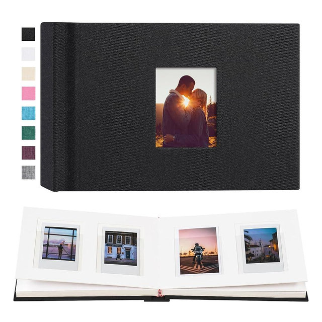 Rseozr 56 Pockets Instax Mini Photo Album for 2x3 Pictures, Linen Hardcover Polaroid Photo Album with Writing Space, Polaroid Album Book for Fujifilm Instax Mini Instant Camera (Black)