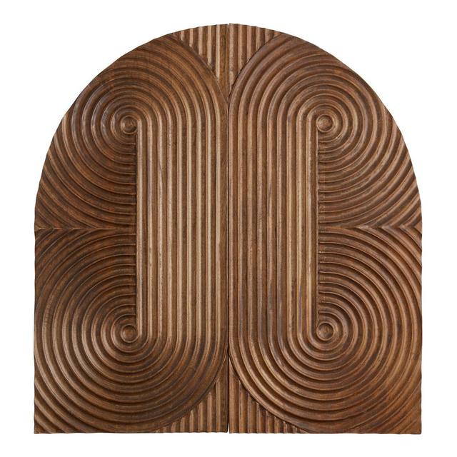 Distressed Brown Carved Wood Arch Diptych Wall Decor 2 Piece