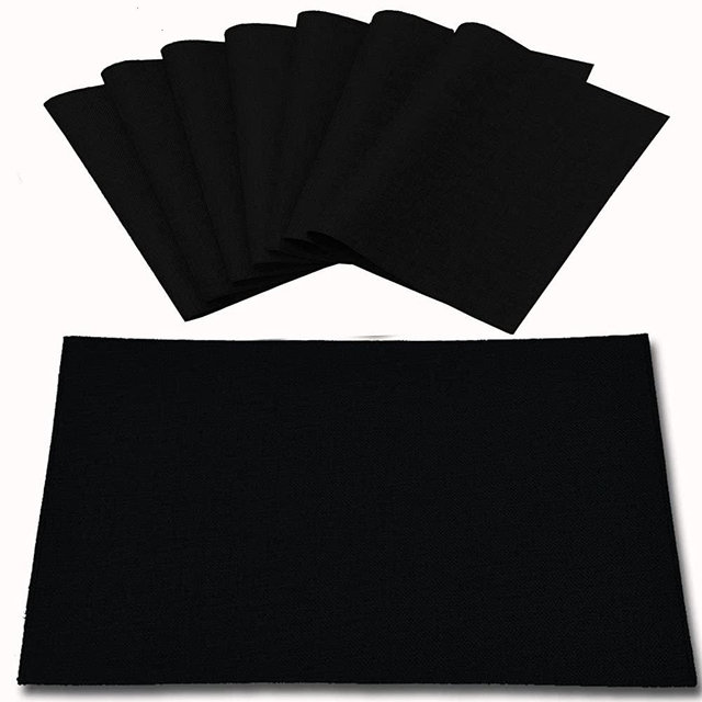 Rinpon Cloth Placemats Set of 8, Linen Type Fabric Placemats Machine Washable Placemats Heat Resistant Placemats Wrinkle Free Thick Polyester Kitchen Place Mats for Dining Table (Black)