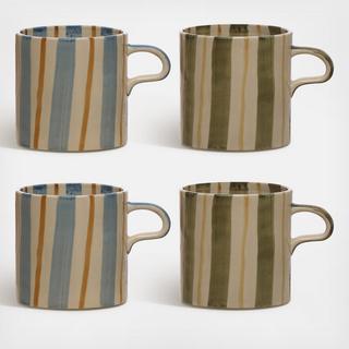 Hand-Painted Stoneware Assorted Mug, Set of 4