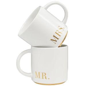 COLLECTIVE HOME Mr. & Mrs. Ceramic Mug Set - 15oz Luxury Wedding Gift for Couples, Elegant 2-Piece Coffee Cups for Newlyweds, Anniversary & Engagement Gift Box Set (MR & MRS)