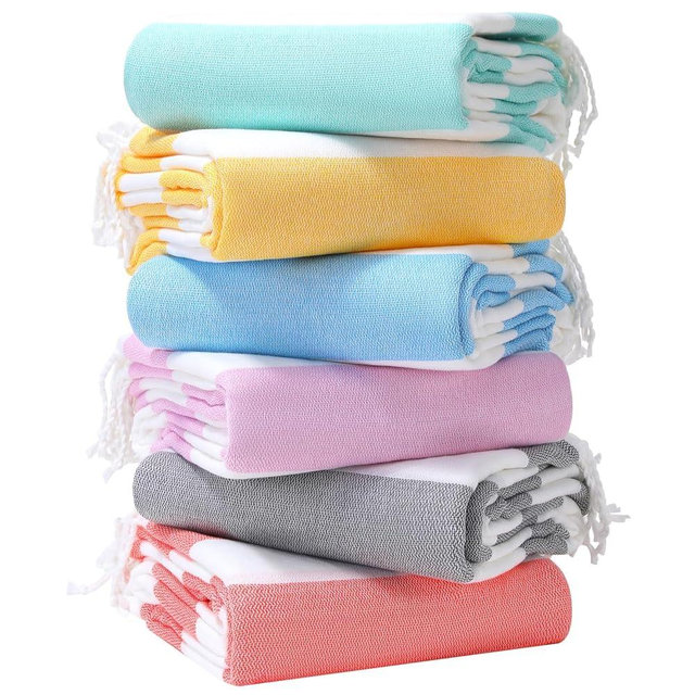 Genovega 6 Oversized Turkish Beach Bath Towel Set Bulk 74"x38" Extra Large Sand Free Quick Dry Swimming Camping Pool Clearance Towels Essentials Adult Multi Stripe Travel Blanket