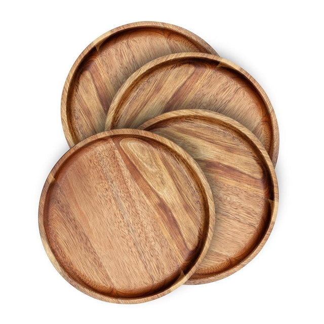 BF BILL.F SINCE 1983 Wooden Plates Round Dinner Plates 8 Inch Acacia Wood Serving Tray Wooden Serving Platters for Home Decor, Food, Vegetables, Fruit, Charcuterie, Appetizer Serving Tray (Set of 4)