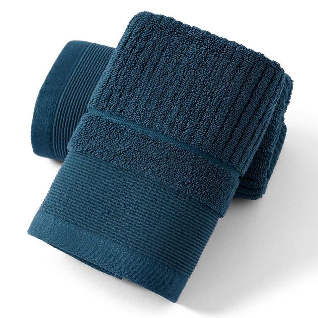 sense gnosis Super Soft Thick Hand Towel Set of 2 Ribbed Striped 100% Cotton Absorbent Decorative Hand Towel for Bathroom 13 x 29 Inch, Blue Navy