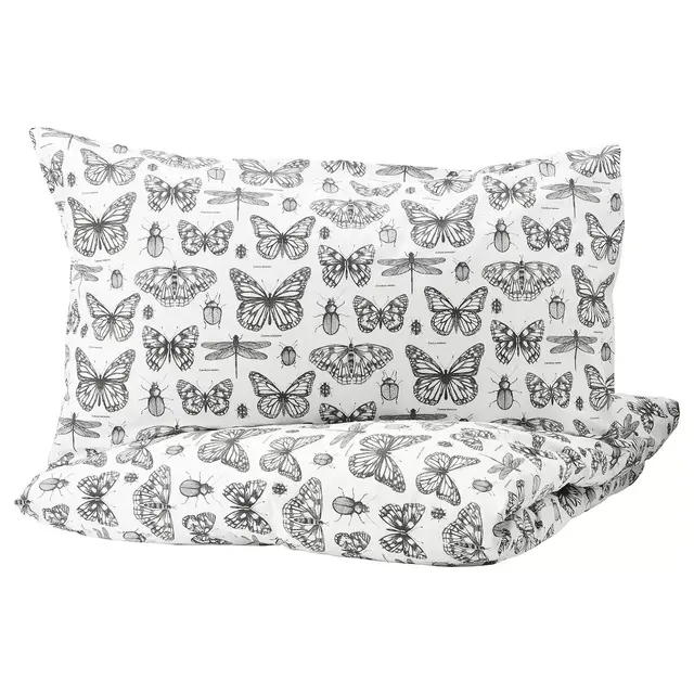 SOMMARMALVADuvet cover and pillowcase(s), white, dark grayFull/Queen (Double/Queen)