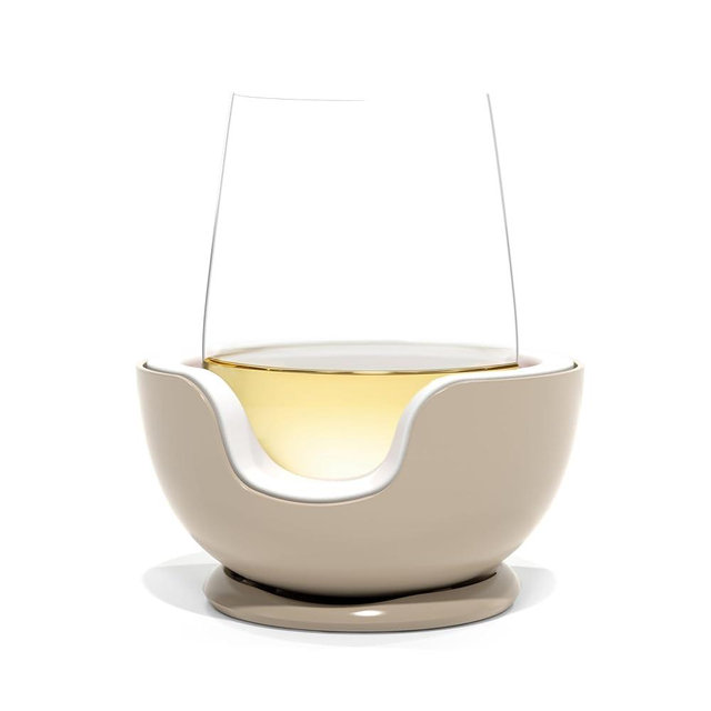 VoChill Stemless Wine Glass Chiller | Keep the Chill In Your Glass | Made In USA | Separable & Refreezable Chill Cradle | Actively Chills Stemless Glassware | Sand, Single Stemless