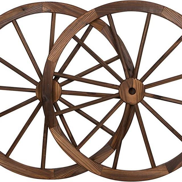 Trademark Innovations Vintage Wood Decorative Garden Wagon Wheel with Steel Rim-31.5" Diameter (Set of 2), 2 Count