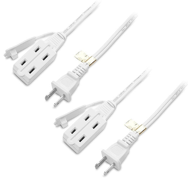 Cable Matters 2-Pack 16 AWG 2 Prong Extension Cord (3 Outlet Extension Cord) with Tamper Guard White in 15 Feet