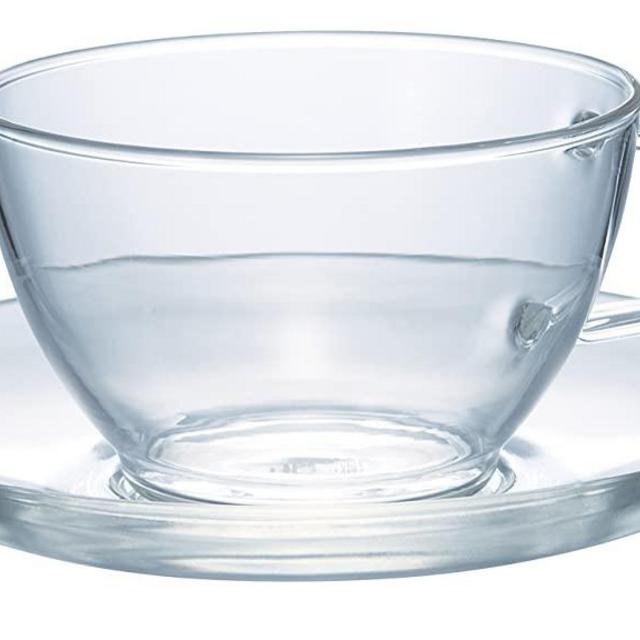 Hario Glass Tea Cup and Saucer Set, 230 ml, Clear