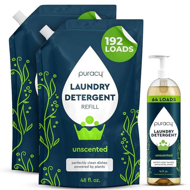 Puracy Laundry Detergent - Enzyme-Powered Liquid Laundry Detergent Concentrate, Natural Laundry Detergent Seen on TikTok, Non-Toxic (Free & Clear, 48 fl oz, Pack of 2, and 16 fl oz)